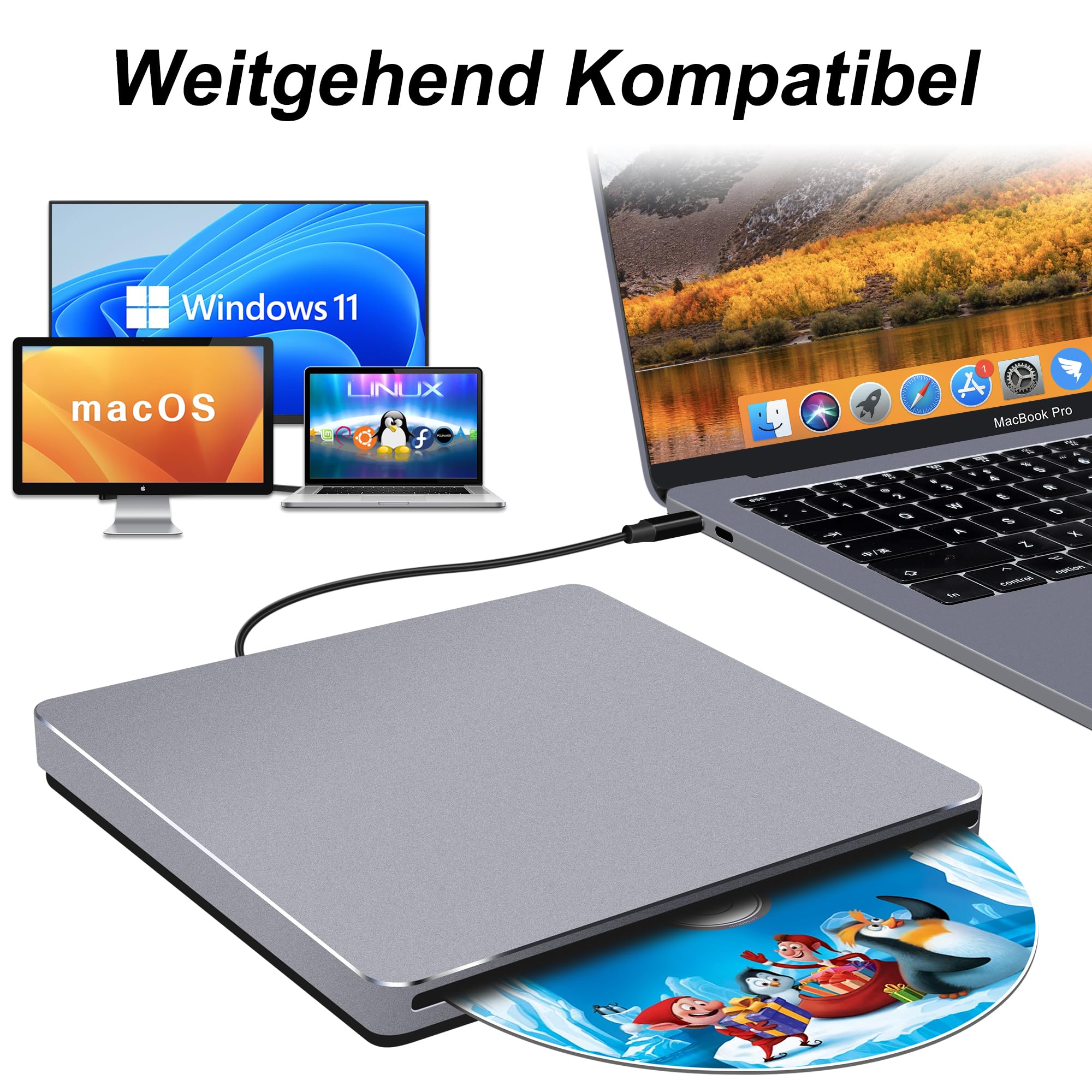 MacBook Pro バックライト付き　HDD DVD USB-C SuperDrive USB C Harici DVD CD sürücü USB DVD/CD Yazıcı